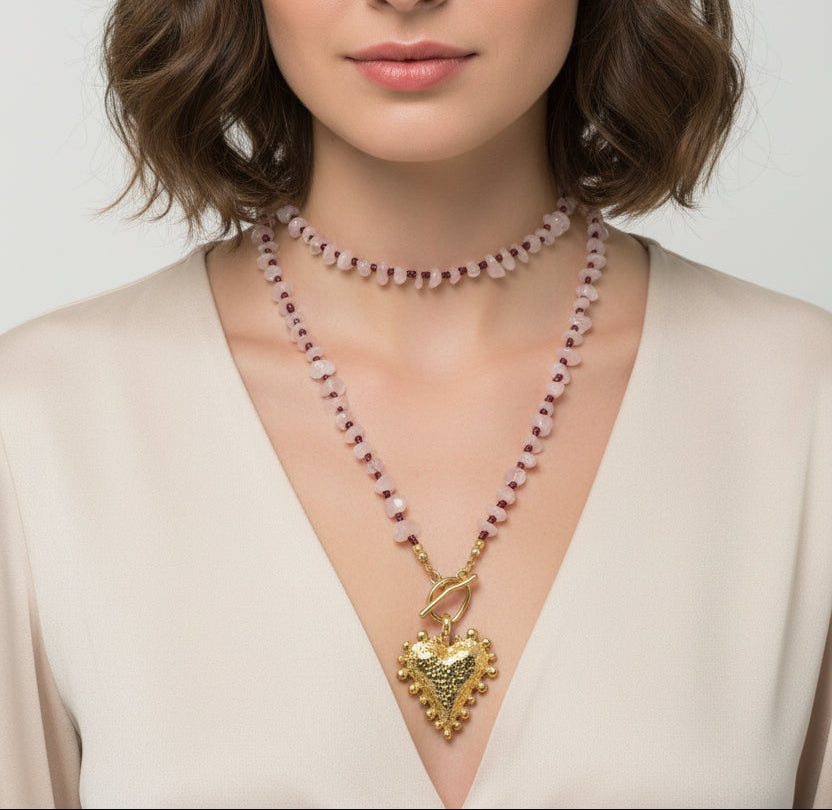 Blush and Burgundy Bubble Heart Necklace