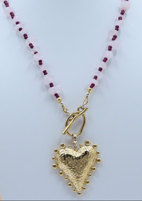 Blush and Burgundy Bubble Heart Necklace