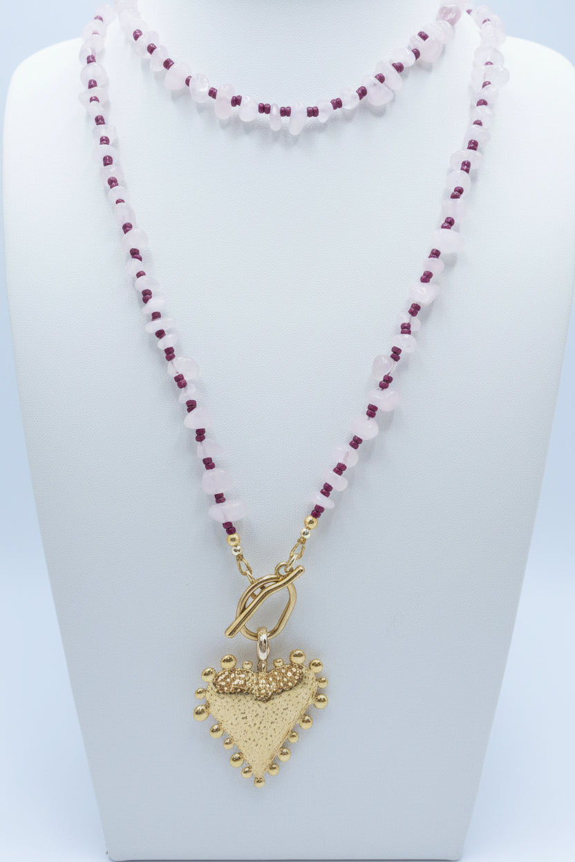 Blush and Burgundy Bubble Heart Necklace
