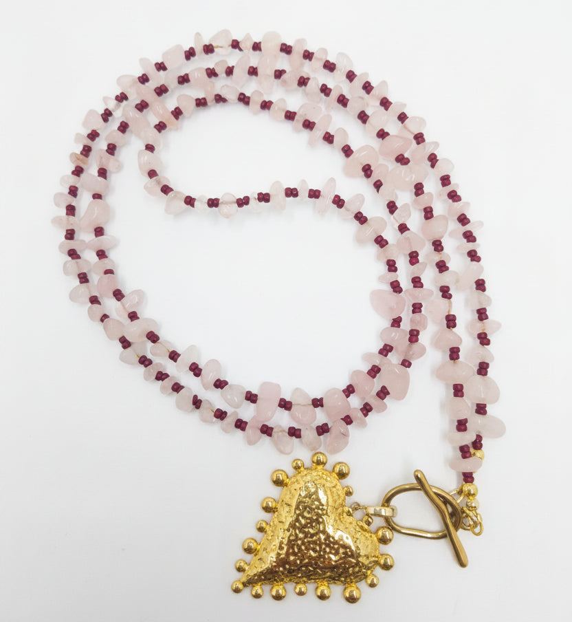 Blush and Burgundy Bubble Heart Necklace