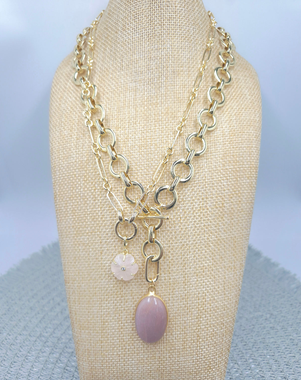 Loop Duo Peach Moonstone Necklace/Bracelet