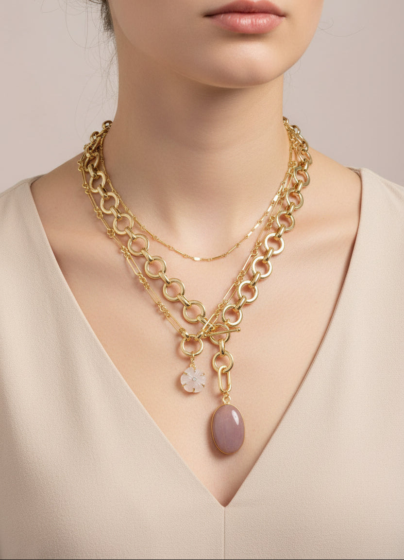 Luxe Link Rose Quartz Flower Necklace