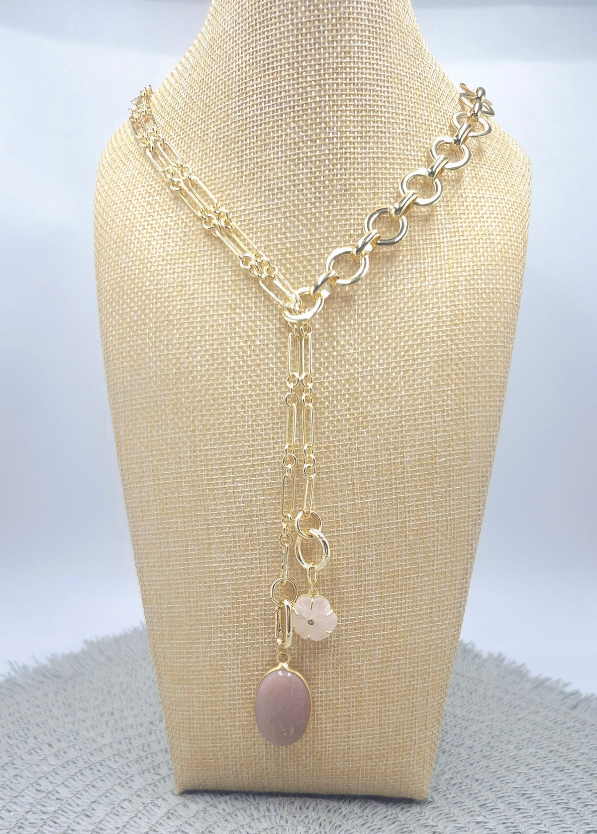 Loop Duo Peach Moonstone Necklace/Bracelet