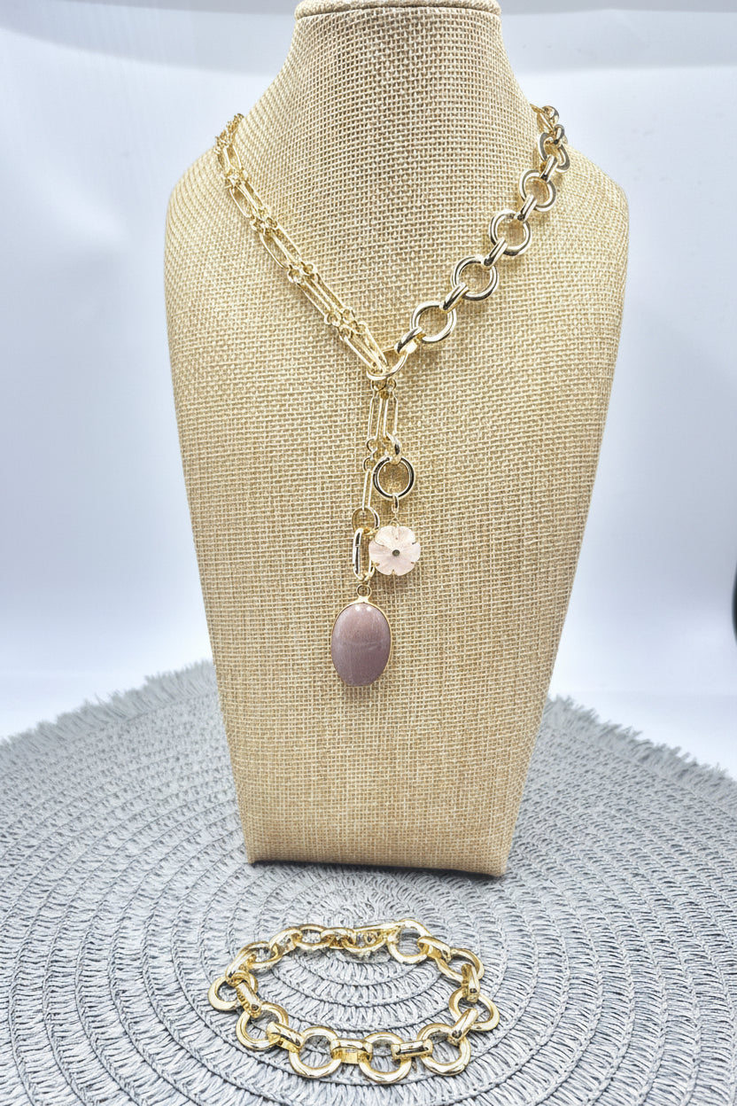Loop Duo Peach Moonstone Necklace/Bracelet