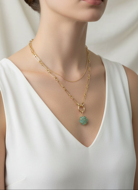 Luxe Link Green Aventurine Flower Necklace
