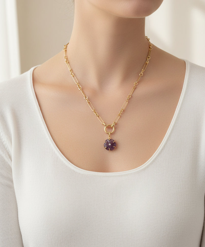 Luxe Link Amethyst Flower Necklace