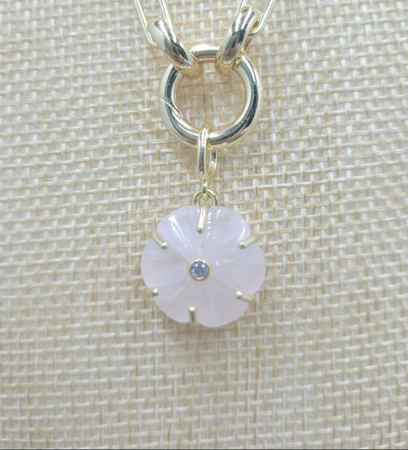Luxe Link Rose Quartz Flower Necklace
