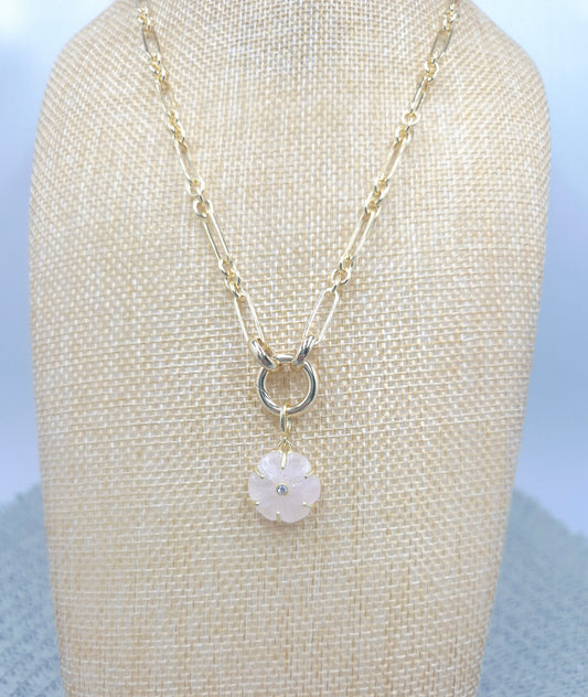 Luxe Link Rose Quartz Flower Necklace