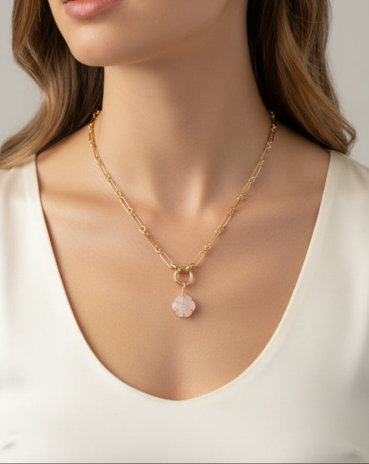 Luxe Link Rose Quartz Flower Necklace