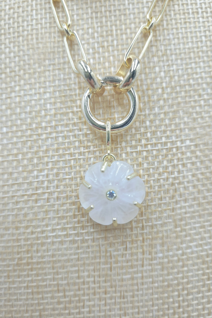 Luxe Link White Crystal Flower Necklace
