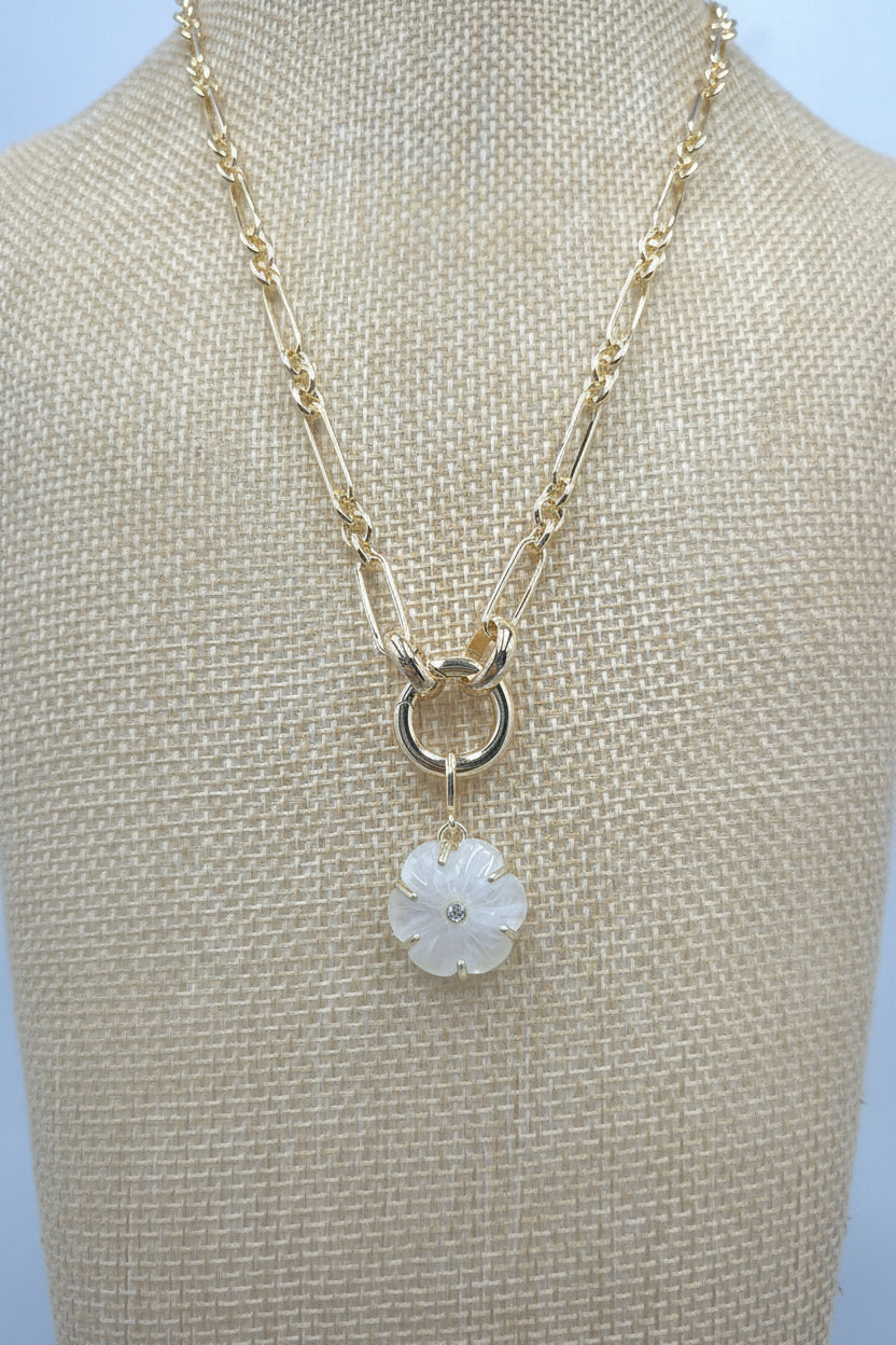 Luxe Link White Crystal Flower Necklace