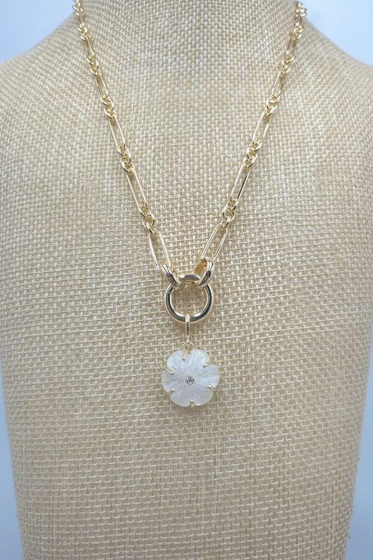 Luxe Link White Crystal Flower Necklace