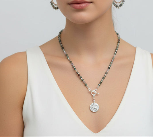 Moon and Stars Indian Agate Beaded Necklace