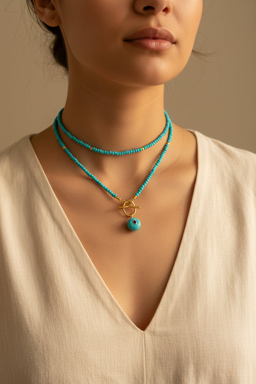 Turquoise Tide Beaded Necklace