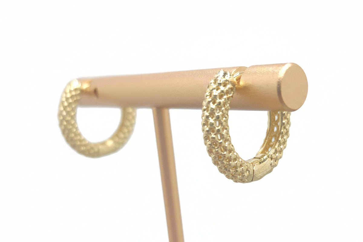Golden Glow Textured Huggie Hoop Earrings- 17mm, 14K gold plated, tarnish resistant