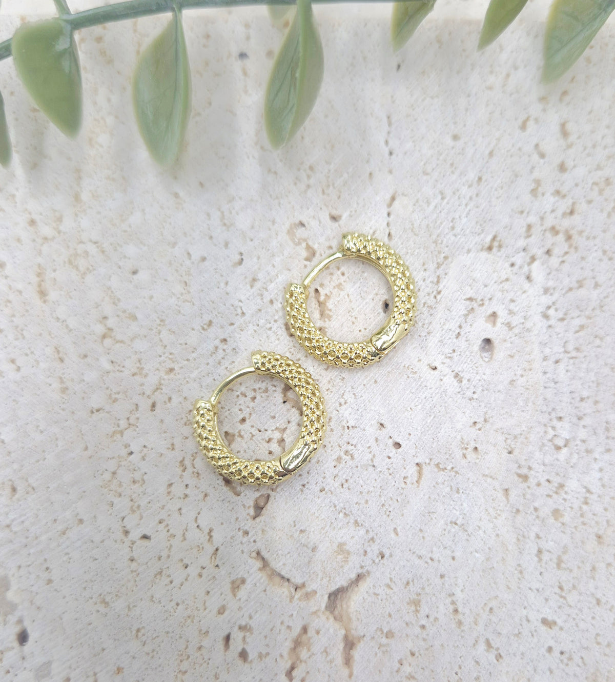 Golden Glow Textured Huggie Hoop Earrings- 17mm, 14K gold plated, tarnish resistant