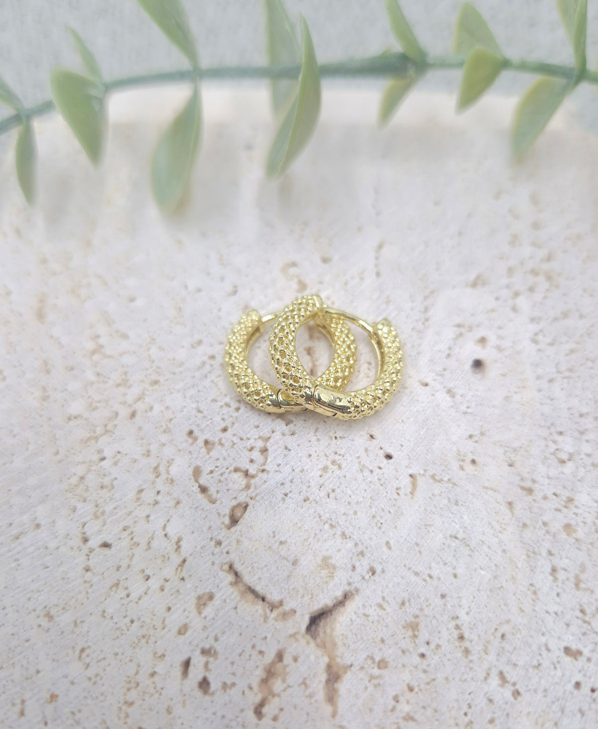 Golden Glow Textured Huggie Hoop Earrings- 17mm, 14K gold plated, tarnish resistant