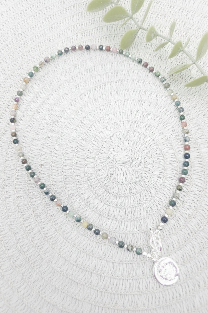 Moon and Stars Indian Agate Beaded Necklace