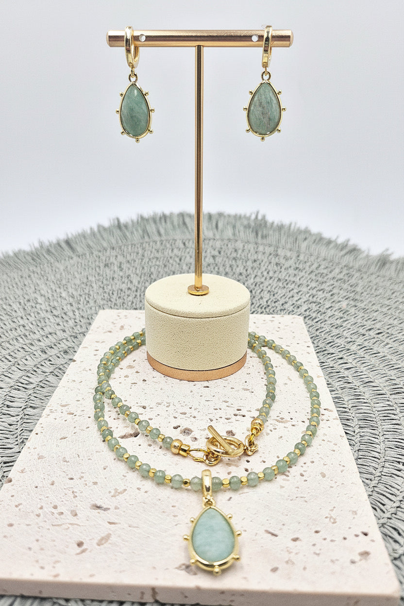 Amazonite Drop Earrings in Gold