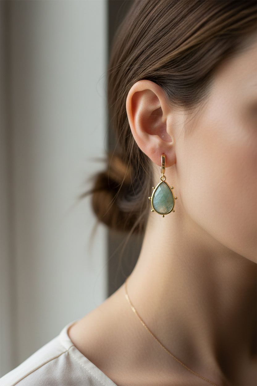 Amazonite Drop Earrings in Gold