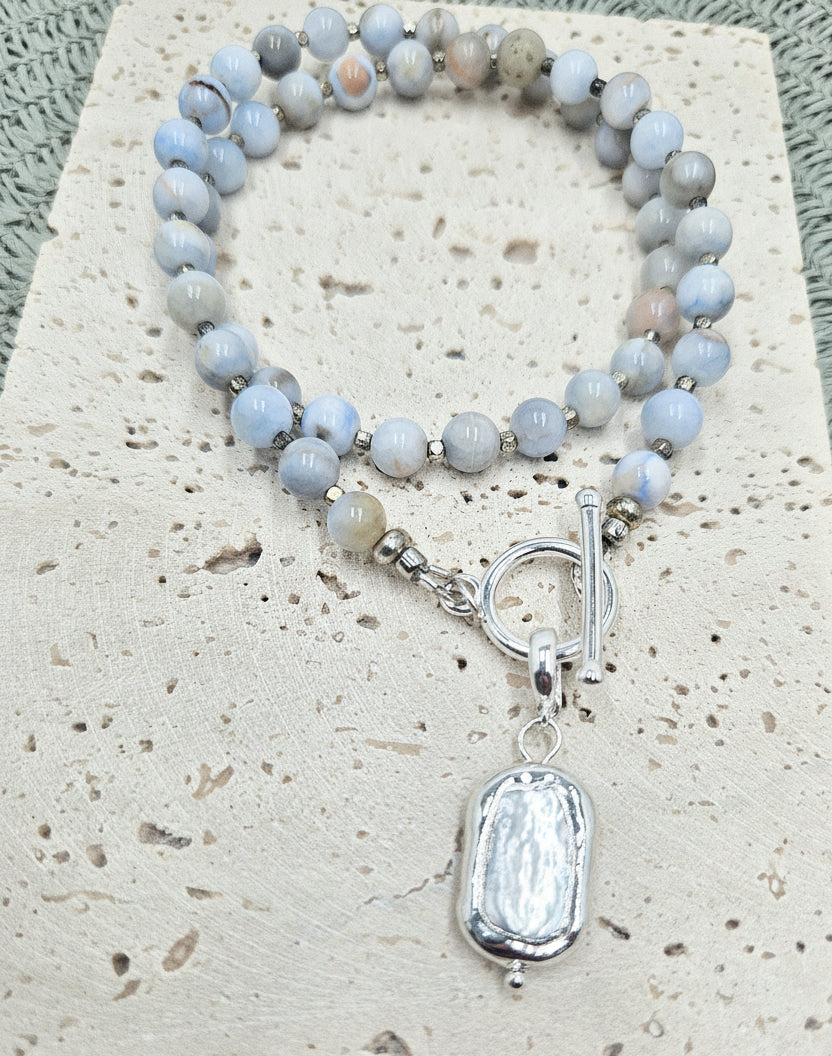 Chalcedony Strand with Pearl Drop