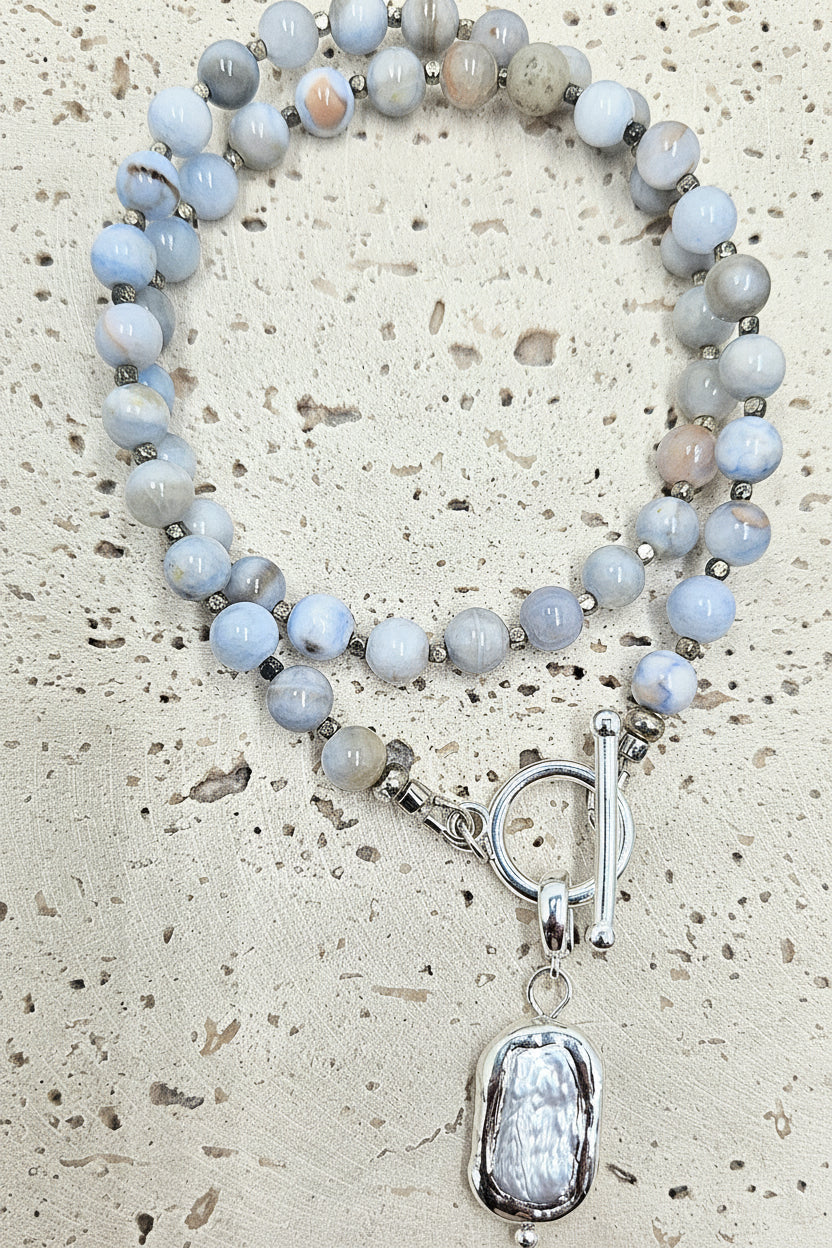 Chalcedony Strand with Pearl Drop