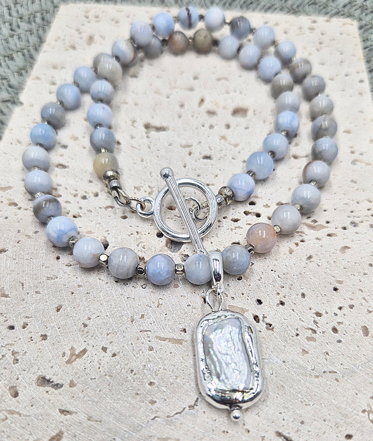 Chalcedony Strand with Pearl Drop