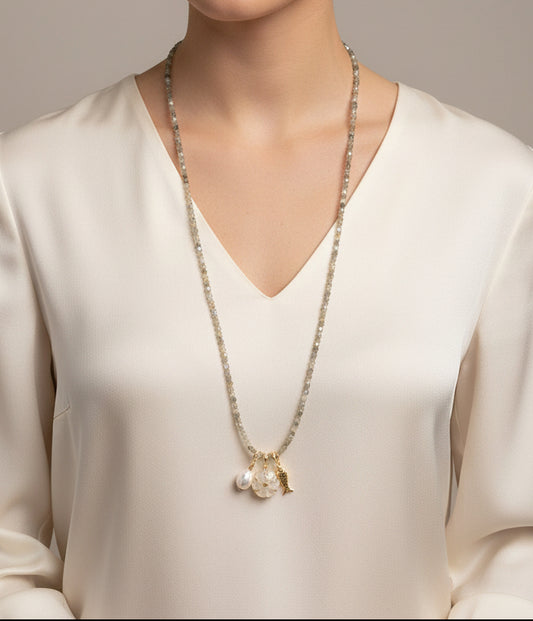 Labradorite Triple Charm Necklace