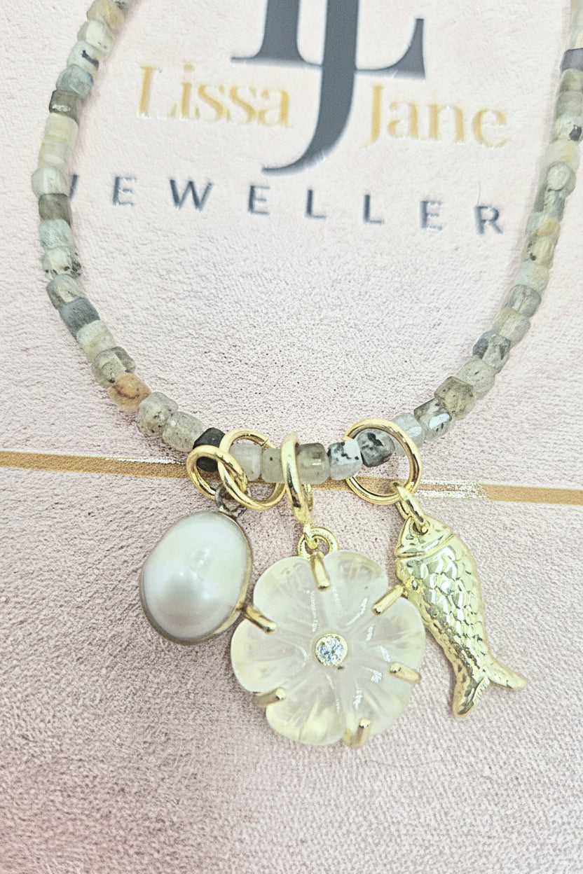 Labradorite Triple Charm Necklace