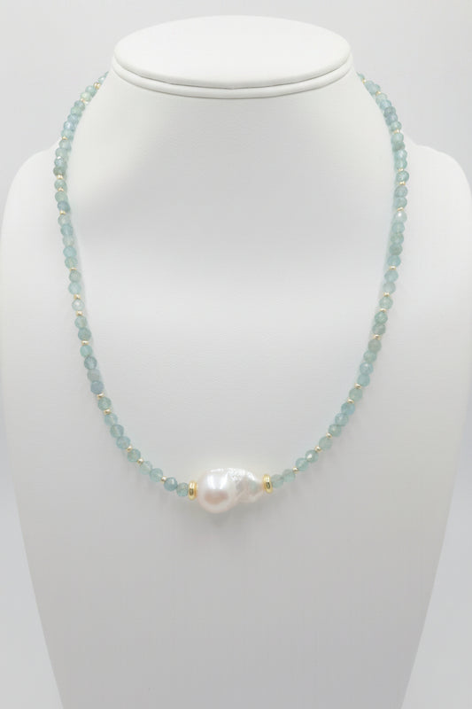 Glacial Pearl Necklace - blue apatite and baroque pearl