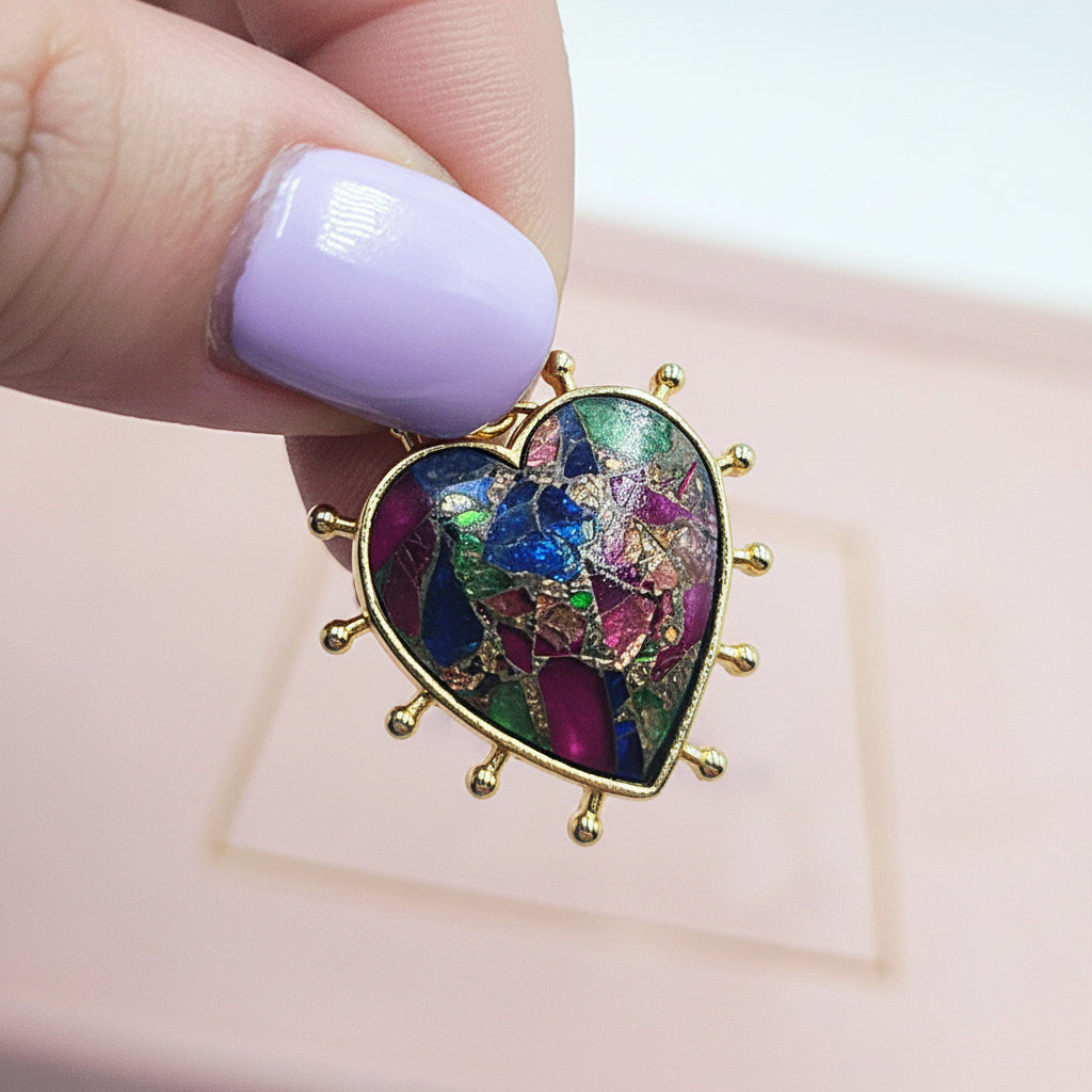 Garnet Heart Necklace - flat lay full view