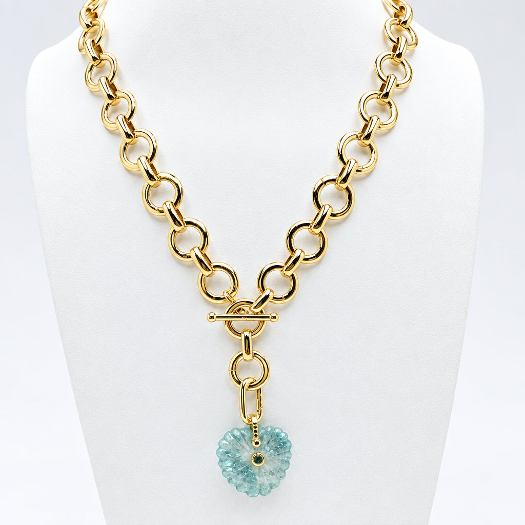Loop Duo Amazonite Heart Necklace/Bracelet with hand-carved amazonite heart pendant, green cubic zirconia centre and decorative cubic zirconia pendant holder