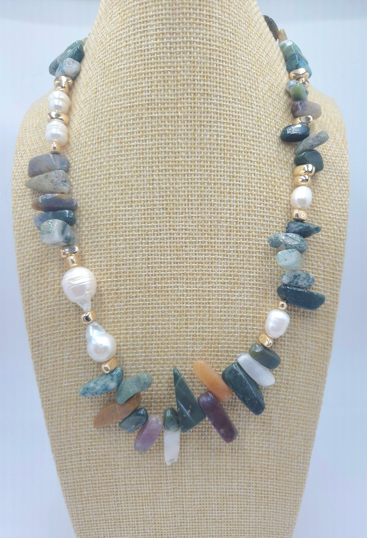 Alternate view of Indian agate and natural baroque pearl statement necklace