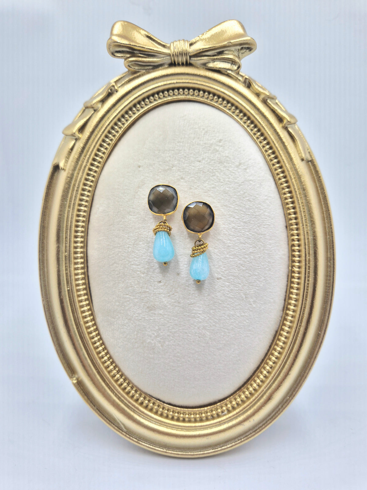 Alternate view of grey chalcedony and Tianhe stone drop earrings