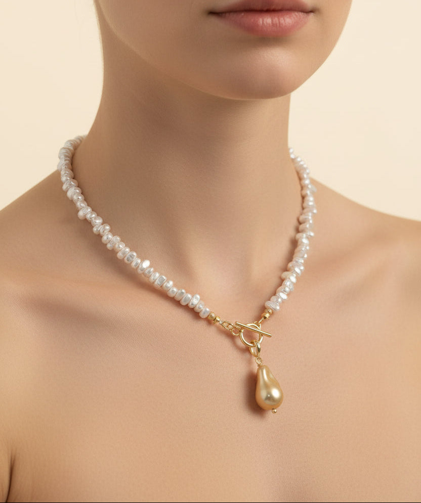 Golden Silver Glow Pearl Necklace