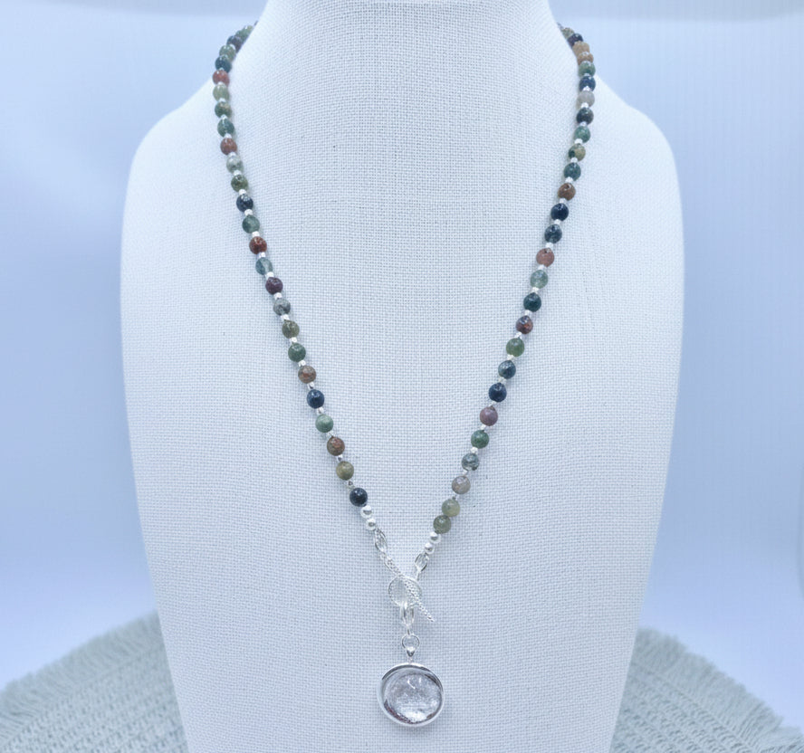 Moon and Stars Indian Agate Beaded Necklace