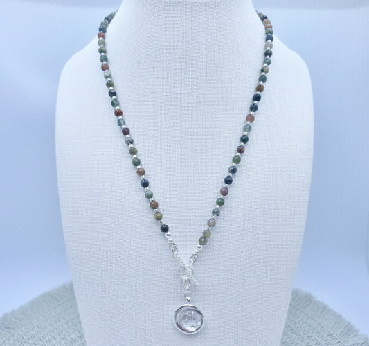 Moon and Stars Indian Agate Beaded Necklace