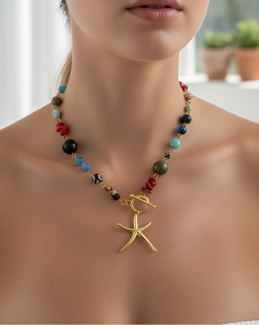 Star of the Sea necklace on model