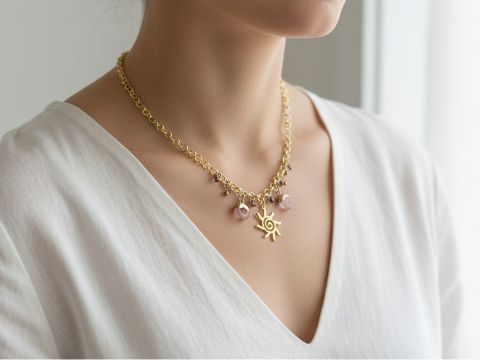 Sunny Day Gold Rollo Chain — Model Shot